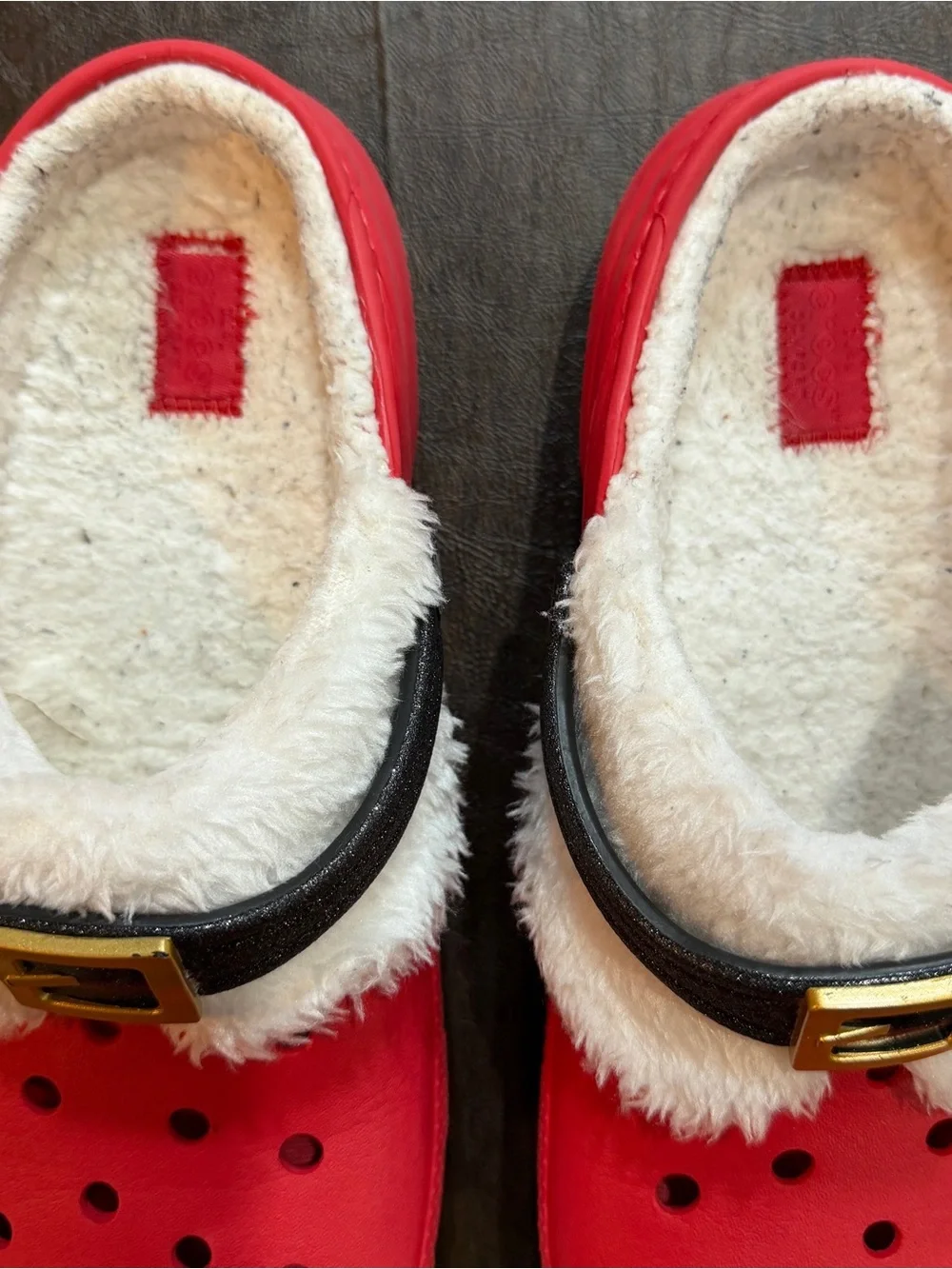 Christmas Santa Claus Red Faux-Fur Lined Clog Crocs Mules Size Junior 6
